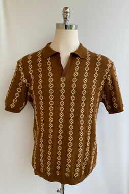 Dandy Del Mar Brown Tan Patterned Polo Shirt L